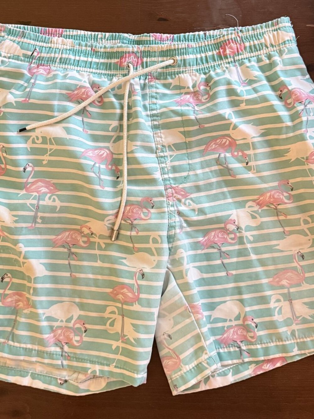 Mens' Swim Trunks Seafoam Green and Pink with Flamingos by Ingear Size Medium